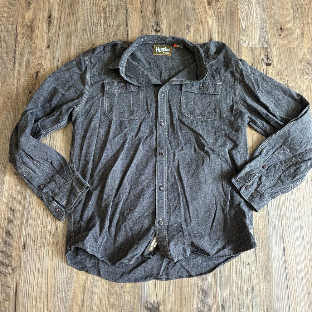 Howler Bros Men's Gray Chambray Cotton Button-Up Shirt L Pockets